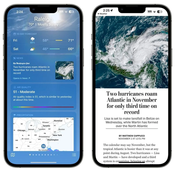 桑日苹果14维修分享iPhone 14手机如何看天气时顺带看新闻 