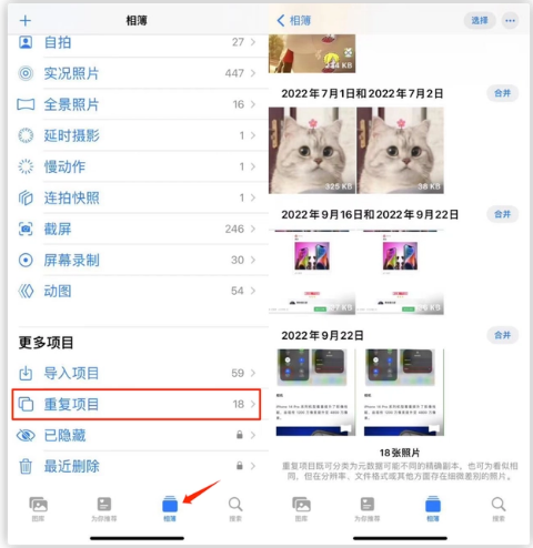 桑日苹果手机维修分享iOS 16 中相册重复项目功能使用方法 