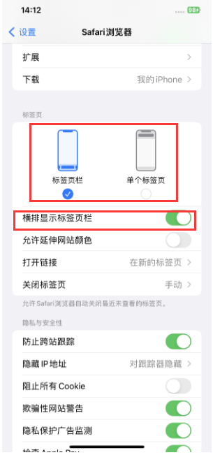 桑日苹果手机维修分享Safari浏览器如何切换标签栏位置 